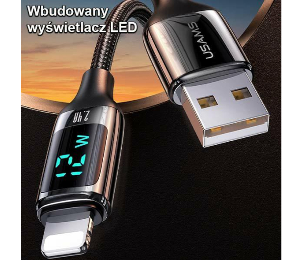 USAMS Kabel pleciony lightning 1,2m LED 2,4A srebrno-czarny - 1569026 - zdjęcie 2